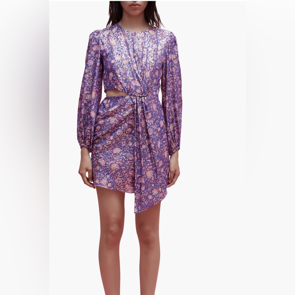 Maje Roletex Floral Long Sleeve Satin Cutout Mini Dress